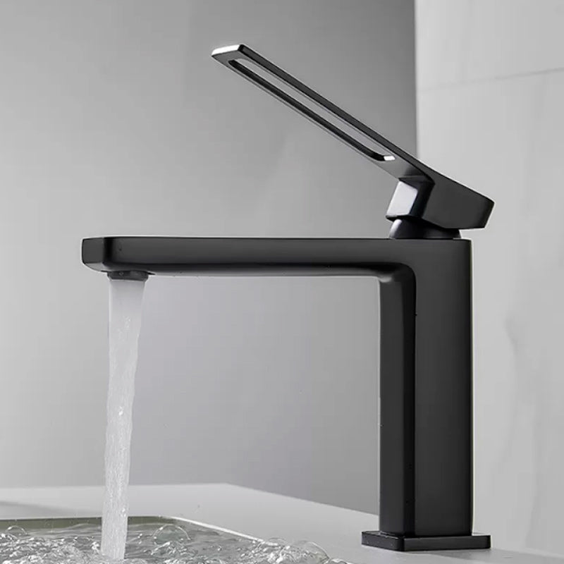 Modern Knob Handle Square Faucet Brass Deck Mounted Bathroom Sink Faucet Black Cutouts Clearhalo 'Bathroom Remodel & Bathroom Fixtures' 'Bathroom Sink Faucets' 'Bathroom Sinks & Faucet Components' 'bathroom_sink_faucets' 'Home Improvement' 'home_improvement' 'home_improvement_bathroom_sink_faucets' 7182475