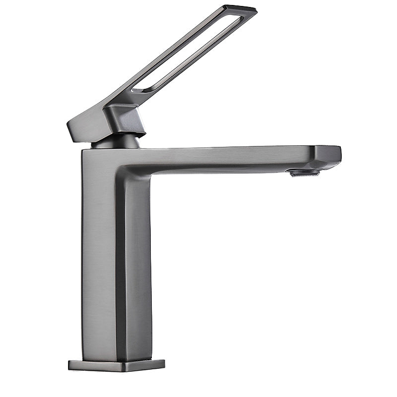Modern Knob Handle Square Faucet Brass Deck Mounted Bathroom Sink Faucet Clearhalo 'Bathroom Remodel & Bathroom Fixtures' 'Bathroom Sink Faucets' 'Bathroom Sinks & Faucet Components' 'bathroom_sink_faucets' 'Home Improvement' 'home_improvement' 'home_improvement_bathroom_sink_faucets' 7182476