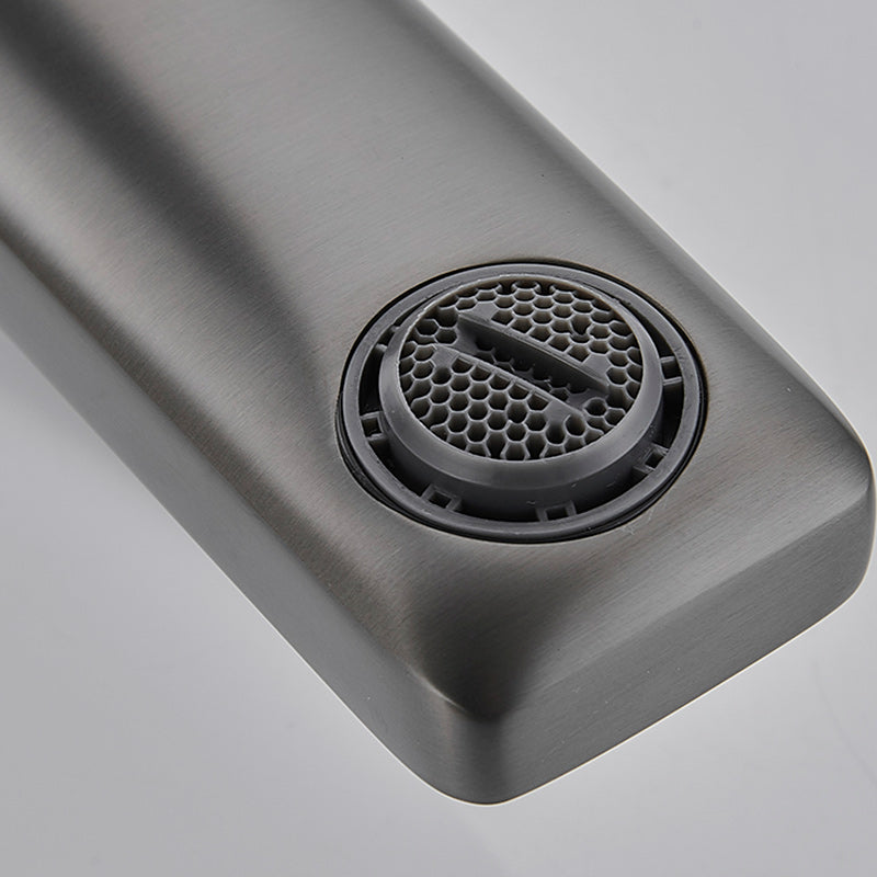 Modern Knob Handle Square Faucet Brass Deck Mounted Bathroom Sink Faucet Clearhalo 'Bathroom Remodel & Bathroom Fixtures' 'Bathroom Sink Faucets' 'Bathroom Sinks & Faucet Components' 'bathroom_sink_faucets' 'Home Improvement' 'home_improvement' 'home_improvement_bathroom_sink_faucets' 7182477