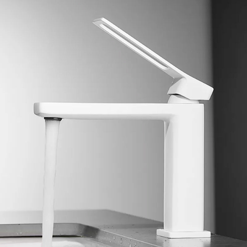 Modern Knob Handle Square Faucet Brass Deck Mounted Bathroom Sink Faucet White Cutouts Clearhalo 'Bathroom Remodel & Bathroom Fixtures' 'Bathroom Sink Faucets' 'Bathroom Sinks & Faucet Components' 'bathroom_sink_faucets' 'Home Improvement' 'home_improvement' 'home_improvement_bathroom_sink_faucets' 7182478