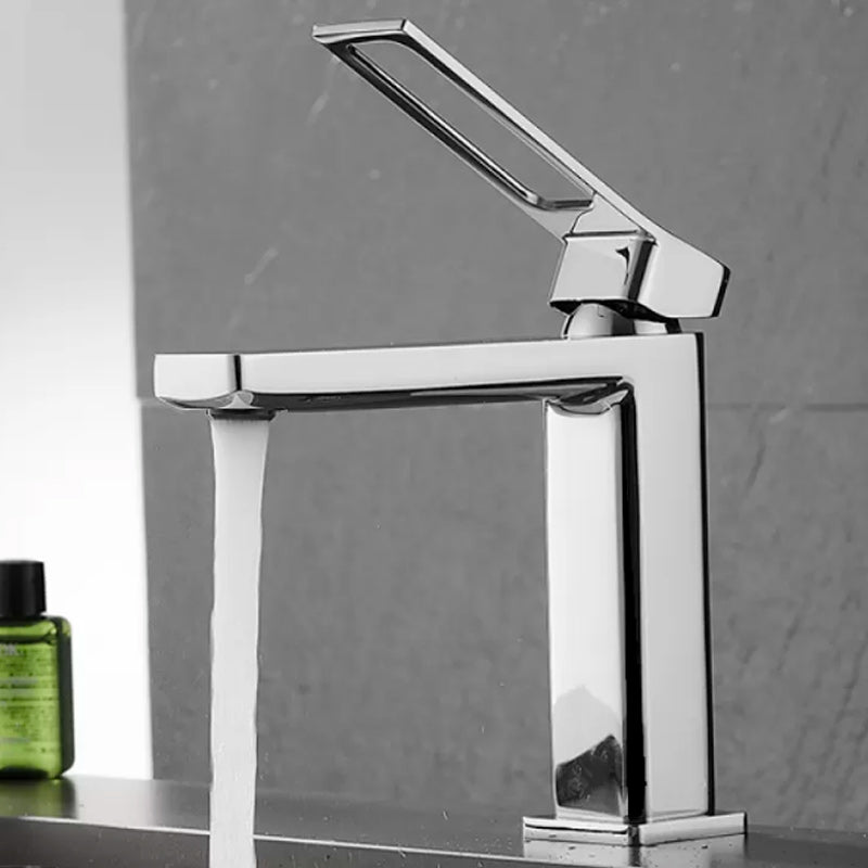 Modern Knob Handle Square Faucet Brass Deck Mounted Bathroom Sink Faucet Chrome Cutouts Clearhalo 'Bathroom Remodel & Bathroom Fixtures' 'Bathroom Sink Faucets' 'Bathroom Sinks & Faucet Components' 'bathroom_sink_faucets' 'Home Improvement' 'home_improvement' 'home_improvement_bathroom_sink_faucets' 7182479