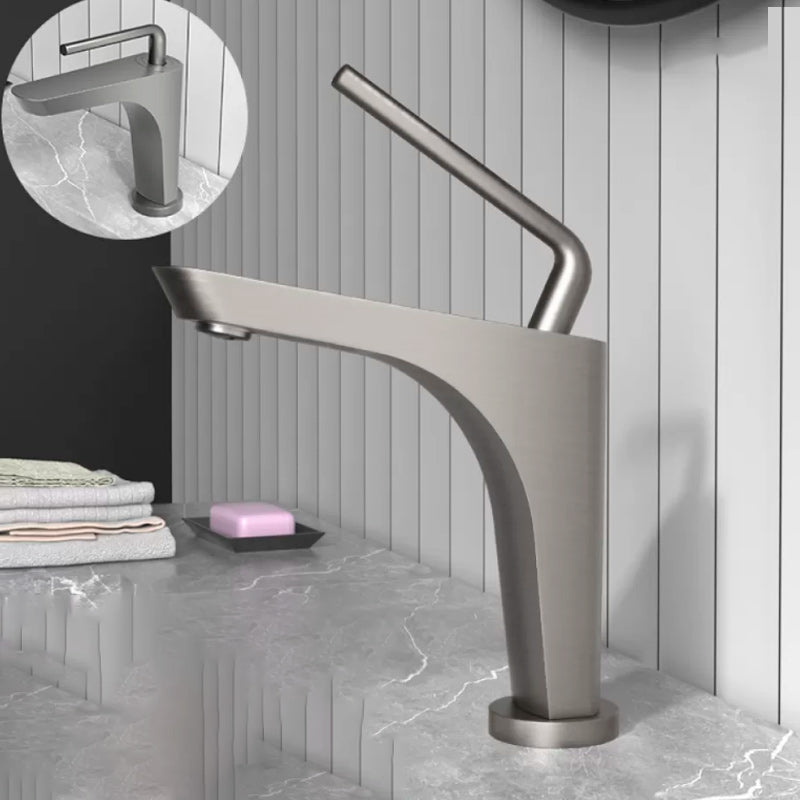 Modern Knob Handle Square Faucet Brass Deck Mounted Bathroom Sink Faucet Gun Grey Lever Handles Clearhalo 'Bathroom Remodel & Bathroom Fixtures' 'Bathroom Sink Faucets' 'Bathroom Sinks & Faucet Components' 'bathroom_sink_faucets' 'Home Improvement' 'home_improvement' 'home_improvement_bathroom_sink_faucets' 7182484