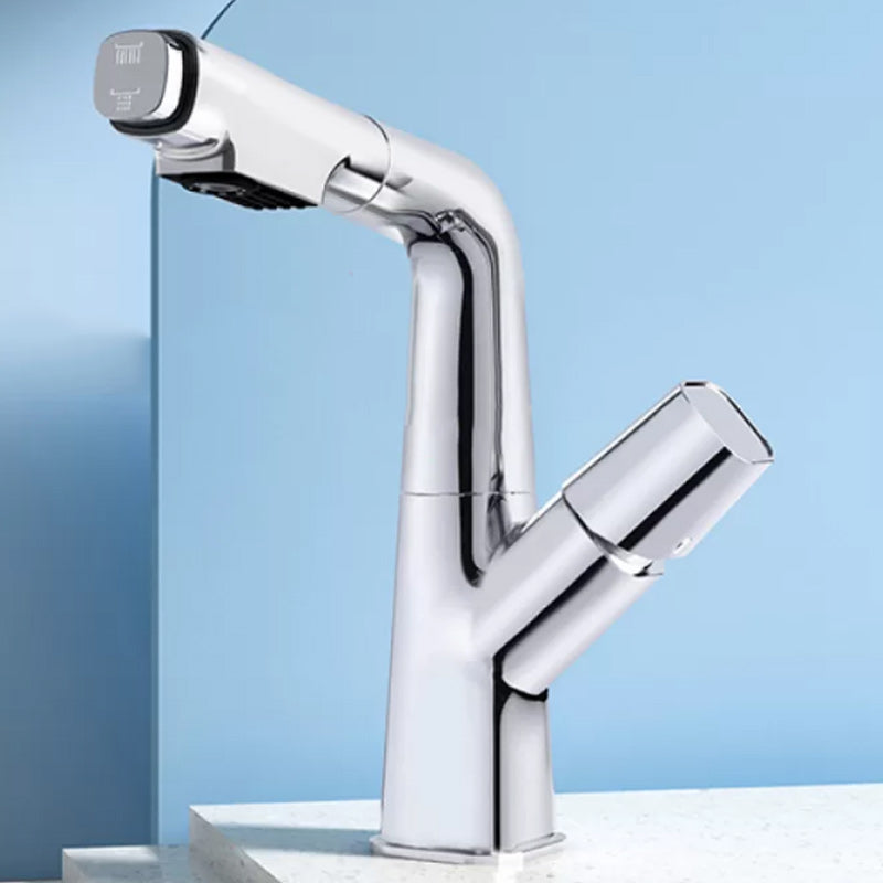 Modern Knob Handle Faucet Brass Deck Mounted Bathroom Sink Faucet Silver Clearhalo 'Bathroom Remodel & Bathroom Fixtures' 'Bathroom Sink Faucets' 'Bathroom Sinks & Faucet Components' 'bathroom_sink_faucets' 'Home Improvement' 'home_improvement' 'home_improvement_bathroom_sink_faucets' 7182493