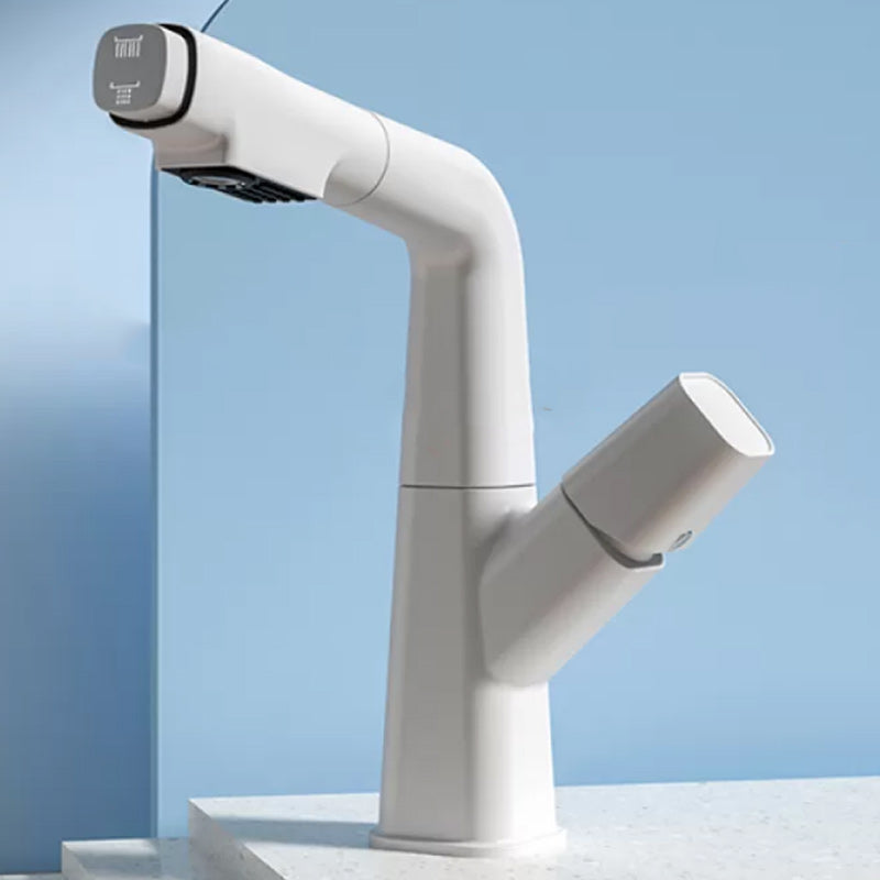 Modern Knob Handle Faucet Brass Deck Mounted Bathroom Sink Faucet White Clearhalo 'Bathroom Remodel & Bathroom Fixtures' 'Bathroom Sink Faucets' 'Bathroom Sinks & Faucet Components' 'bathroom_sink_faucets' 'Home Improvement' 'home_improvement' 'home_improvement_bathroom_sink_faucets' 7182495