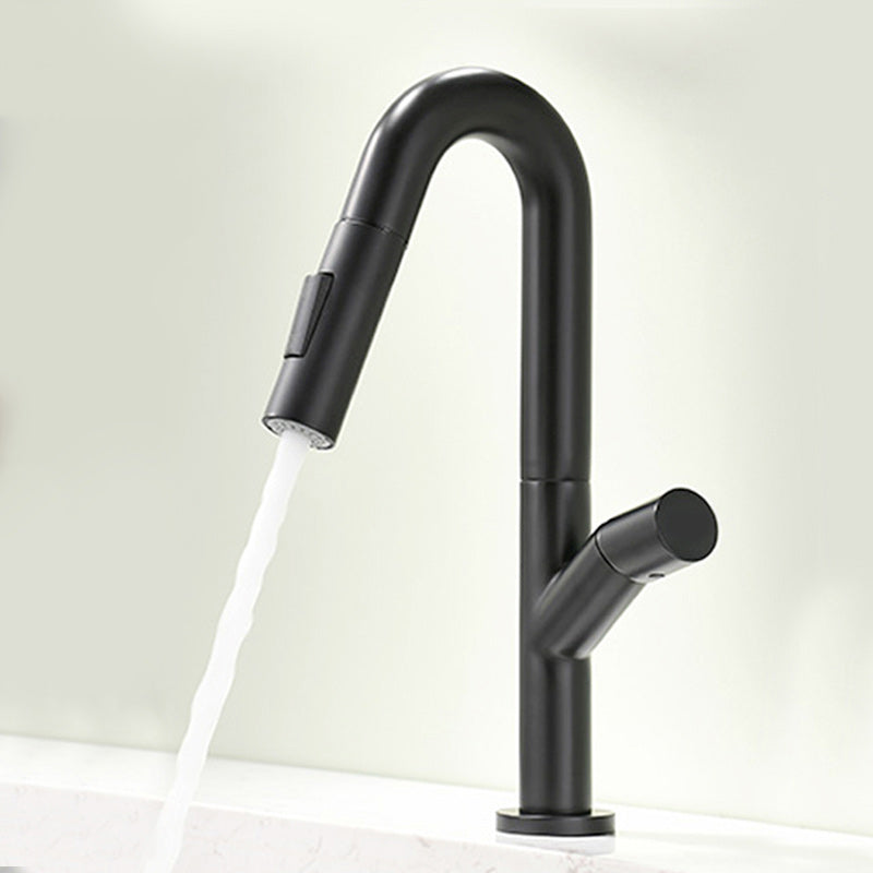 Knob Handle Pull Faucet Brass Deck Mounted Bathroom Sink Faucet Black Clearhalo 'Bathroom Remodel & Bathroom Fixtures' 'Bathroom Sink Faucets' 'Bathroom Sinks & Faucet Components' 'bathroom_sink_faucets' 'Home Improvement' 'home_improvement' 'home_improvement_bathroom_sink_faucets' 7182507