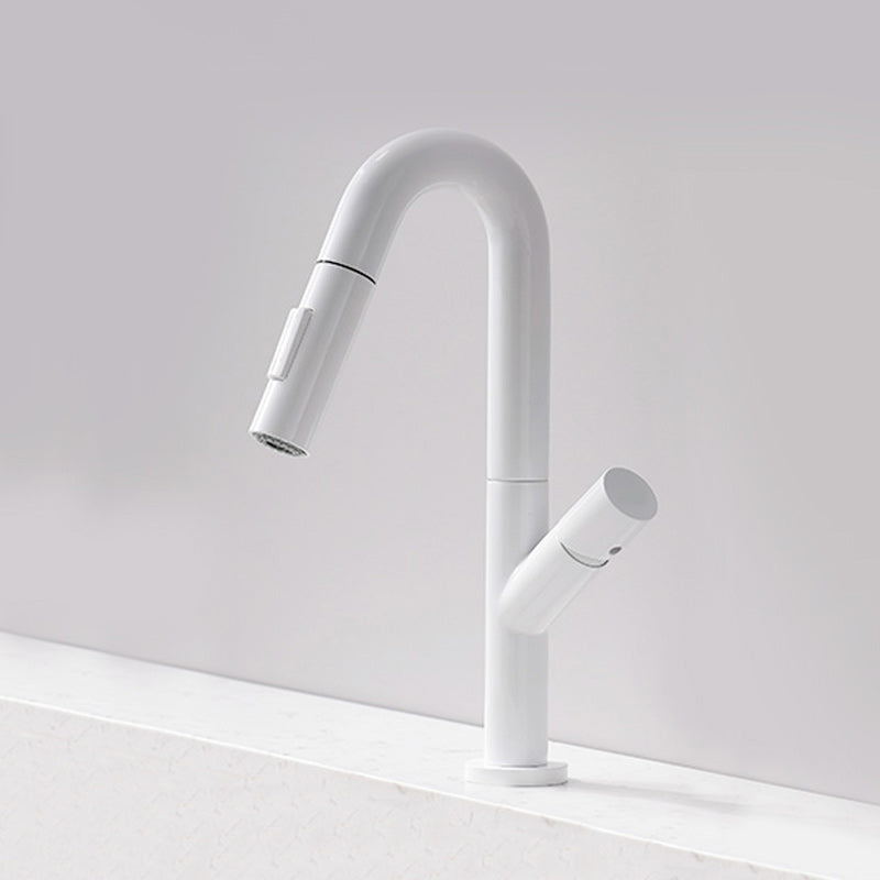 Knob Handle Pull Faucet Brass Deck Mounted Bathroom Sink Faucet White Clearhalo 'Bathroom Remodel & Bathroom Fixtures' 'Bathroom Sink Faucets' 'Bathroom Sinks & Faucet Components' 'bathroom_sink_faucets' 'Home Improvement' 'home_improvement' 'home_improvement_bathroom_sink_faucets' 7182510