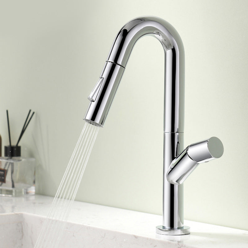 Knob Handle Pull Faucet Brass Deck Mounted Bathroom Sink Faucet Clearhalo 'Bathroom Remodel & Bathroom Fixtures' 'Bathroom Sink Faucets' 'Bathroom Sinks & Faucet Components' 'bathroom_sink_faucets' 'Home Improvement' 'home_improvement' 'home_improvement_bathroom_sink_faucets' 7182513