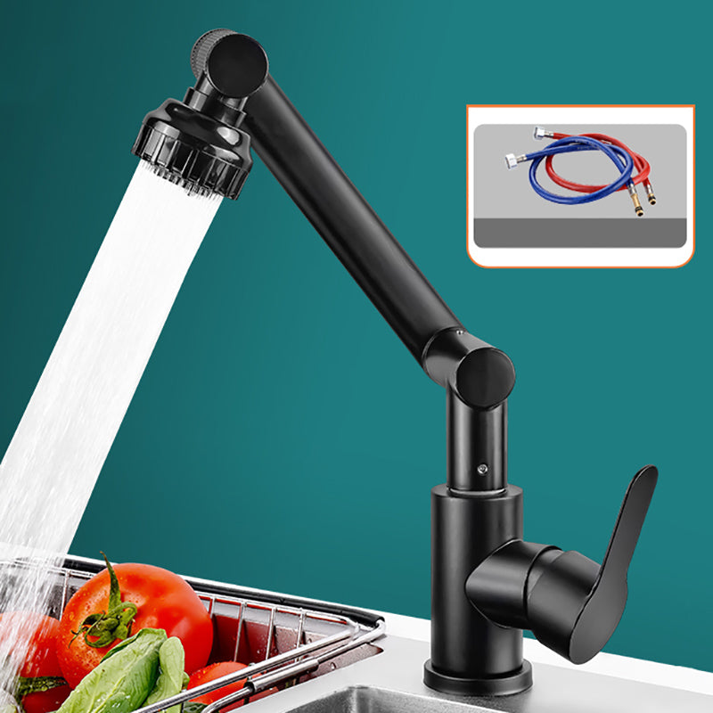 Modern Rotatable Single Lever Switch Kitchen Faucet Low Profile Faucet Black Supply Lines Included Clearhalo 'Home Improvement' 'home_improvement' 'home_improvement_kitchen_faucets' 'Kitchen Faucets' 'Kitchen Remodel & Kitchen Fixtures' 'Kitchen Sinks & Faucet Components' 'kitchen_faucets' 7182547