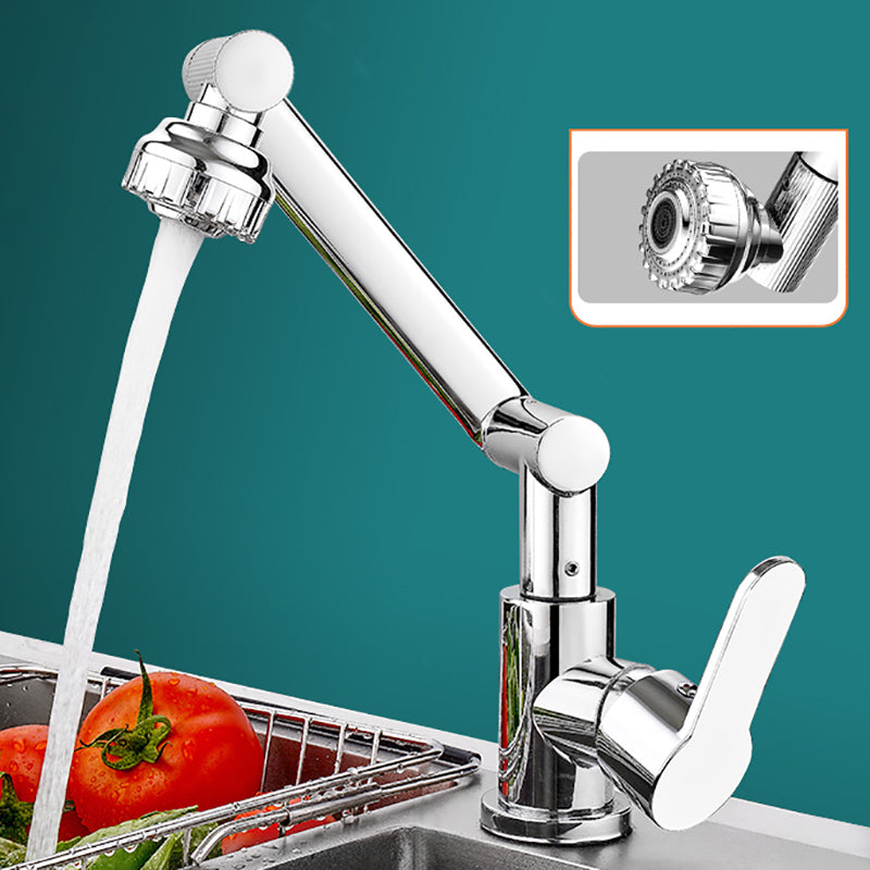 Modern Rotatable Single Lever Switch Kitchen Faucet Low Profile Faucet Silver Supply Lines Not Included Clearhalo 'Home Improvement' 'home_improvement' 'home_improvement_kitchen_faucets' 'Kitchen Faucets' 'Kitchen Remodel & Kitchen Fixtures' 'Kitchen Sinks & Faucet Components' 'kitchen_faucets' 7182549