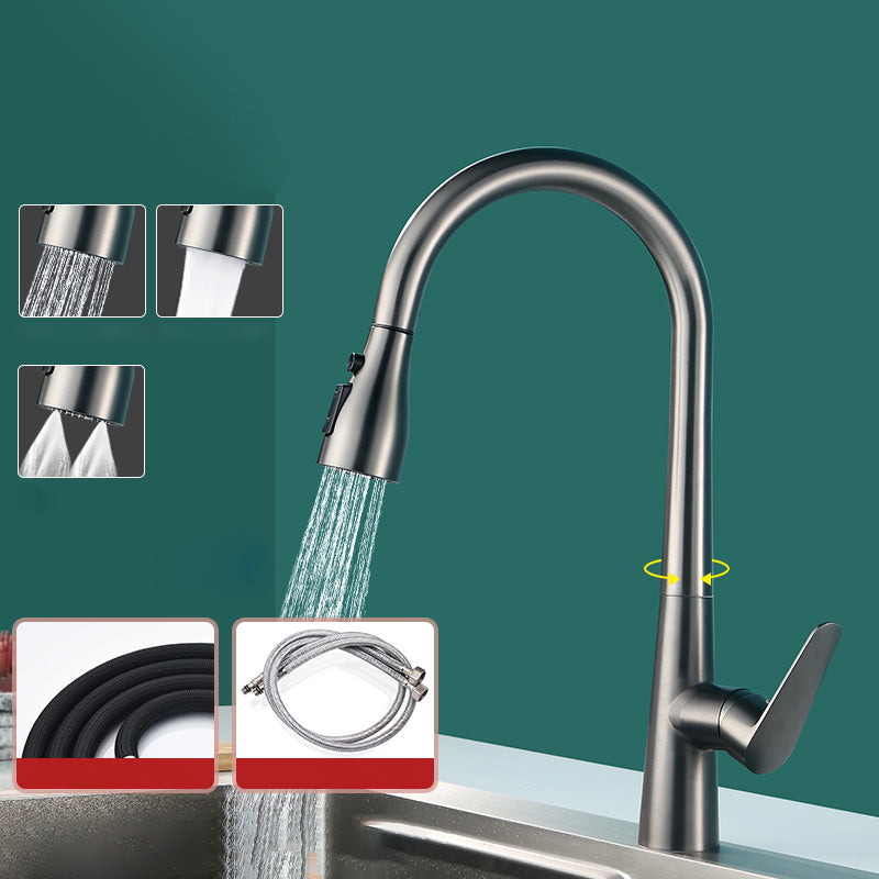 Pull Out Kitchen Faucet Single Handle 3 Function Faucet with Pull Out Sprayer Gun Grey Clearhalo 'Home Improvement' 'home_improvement' 'home_improvement_kitchen_faucets' 'Kitchen Faucets' 'Kitchen Remodel & Kitchen Fixtures' 'Kitchen Sinks & Faucet Components' 'kitchen_faucets' 7182597