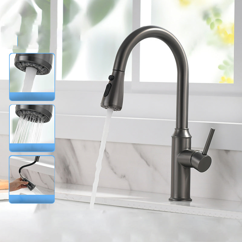 Modern Pull Out Single Rotary Switch Kitchen Faucet High Profile Faucet Gun Grey Tri-Mode Clearhalo 'Home Improvement' 'home_improvement' 'home_improvement_kitchen_faucets' 'Kitchen Faucets' 'Kitchen Remodel & Kitchen Fixtures' 'Kitchen Sinks & Faucet Components' 'kitchen_faucets' 7182640