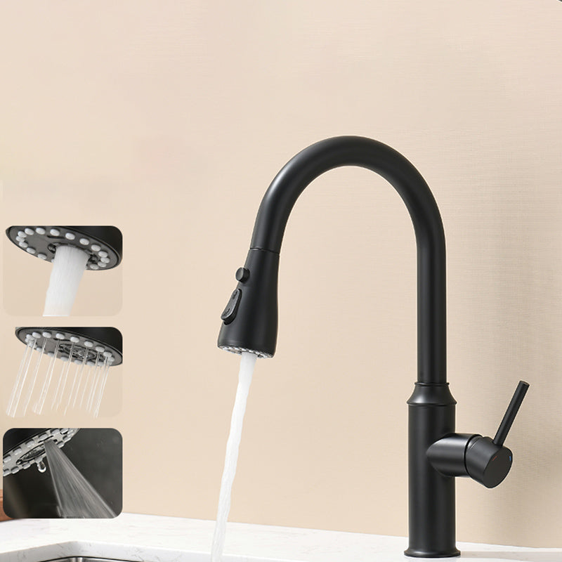 Modern Pull Out Single Rotary Switch Kitchen Faucet High Profile Faucet Black Tri-Mode Clearhalo 'Home Improvement' 'home_improvement' 'home_improvement_kitchen_faucets' 'Kitchen Faucets' 'Kitchen Remodel & Kitchen Fixtures' 'Kitchen Sinks & Faucet Components' 'kitchen_faucets' 7182642