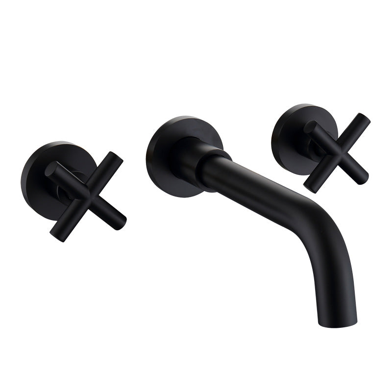 Modern Circular Bathroom Sink Faucet with 2 Handles Wall Mounted Bathroom Faucet Black Clearhalo 'Bathroom Remodel & Bathroom Fixtures' 'Bathroom Sink Faucets' 'Bathroom Sinks & Faucet Components' 'bathroom_sink_faucets' 'Home Improvement' 'home_improvement' 'home_improvement_bathroom_sink_faucets' 7182695