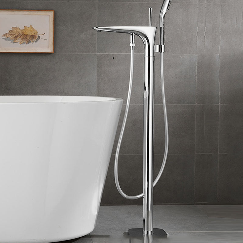 Modern Free-standing Faucet Bathtub Handheld Shower Head Faucet Nickel Hand Shower Included Clearhalo 'Bathroom Remodel & Bathroom Fixtures' 'Bathtub Faucets' 'bathtub_faucets' 'Home Improvement' 'home_improvement' 'home_improvement_bathtub_faucets' 7182785