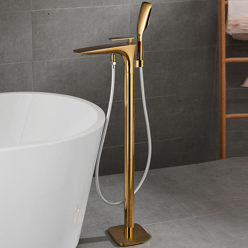 Modern Free-standing Faucet Bathtub Handheld Shower Head Faucet Gold Hand Shower Included Clearhalo 'Bathroom Remodel & Bathroom Fixtures' 'Bathtub Faucets' 'bathtub_faucets' 'Home Improvement' 'home_improvement' 'home_improvement_bathtub_faucets' 7182792