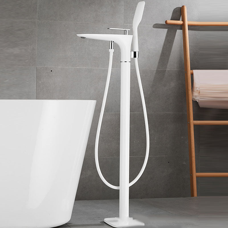 Modern Free-standing Faucet Bathtub Handheld Shower Head Faucet White-Silver Hand Shower Included Clearhalo 'Bathroom Remodel & Bathroom Fixtures' 'Bathtub Faucets' 'bathtub_faucets' 'Home Improvement' 'home_improvement' 'home_improvement_bathtub_faucets' 7182796