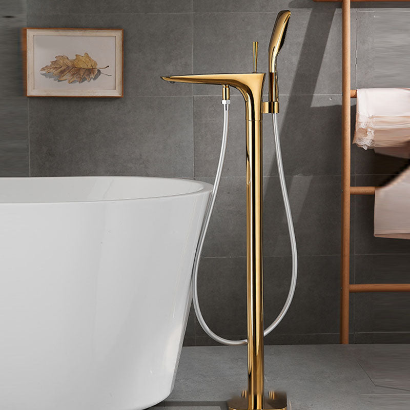 Modern Free-standing Faucet Bathtub Handheld Shower Head Faucet Light Gold Hand Shower Included Clearhalo 'Bathroom Remodel & Bathroom Fixtures' 'Bathtub Faucets' 'bathtub_faucets' 'Home Improvement' 'home_improvement' 'home_improvement_bathtub_faucets' 7182798