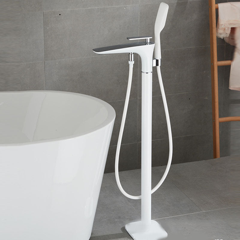 Modern Free-standing Faucet Bathtub Handheld Shower Head Faucet Silvery White Hand Shower Included Clearhalo 'Bathroom Remodel & Bathroom Fixtures' 'Bathtub Faucets' 'bathtub_faucets' 'Home Improvement' 'home_improvement' 'home_improvement_bathtub_faucets' 7182800