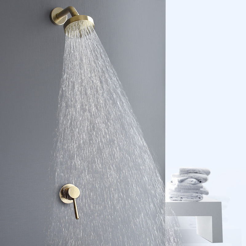 Stainless Steel Shower Combo Round Fixed Shower Head with Shower Arm Gold Clearhalo 'Bathroom Remodel & Bathroom Fixtures' 'Home Improvement' 'home_improvement' 'home_improvement_shower_heads' 'Shower Heads' 'shower_heads' 'Showers & Bathtubs Plumbing' 'Showers & Bathtubs' 7182804
