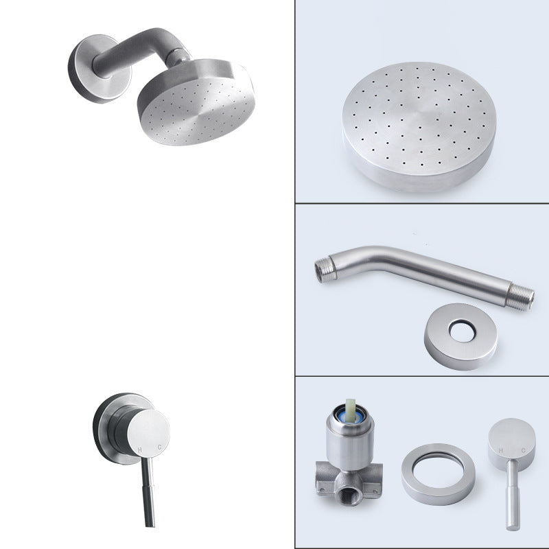 Stainless Steel Shower Combo Round Fixed Shower Head with Shower Arm Silver Clearhalo 'Bathroom Remodel & Bathroom Fixtures' 'Home Improvement' 'home_improvement' 'home_improvement_shower_heads' 'Shower Heads' 'shower_heads' 'Showers & Bathtubs Plumbing' 'Showers & Bathtubs' 7182805