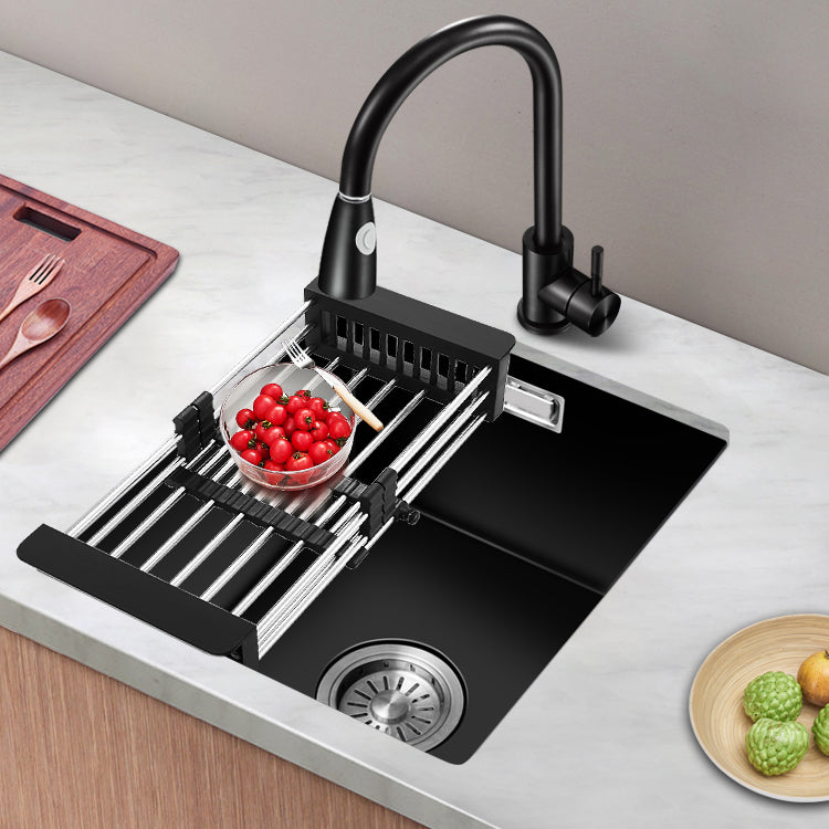 Black Kitchen Sink Ceramic Pull-out Faucet Anti-spill Rod Handle Sink Clearhalo 'Home Improvement' 'home_improvement' 'home_improvement_kitchen_sinks' 'Kitchen Remodel & Kitchen Fixtures' 'Kitchen Sinks & Faucet Components' 'Kitchen Sinks' 'kitchen_sinks' 7182856