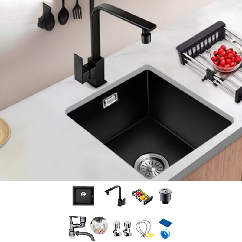 Black Kitchen Sink Ceramic Pull-out Faucet Anti-spill Rod Handle Sink Sink with Faucet Square Faucet Clearhalo 'Home Improvement' 'home_improvement' 'home_improvement_kitchen_sinks' 'Kitchen Remodel & Kitchen Fixtures' 'Kitchen Sinks & Faucet Components' 'Kitchen Sinks' 'kitchen_sinks' 7182858