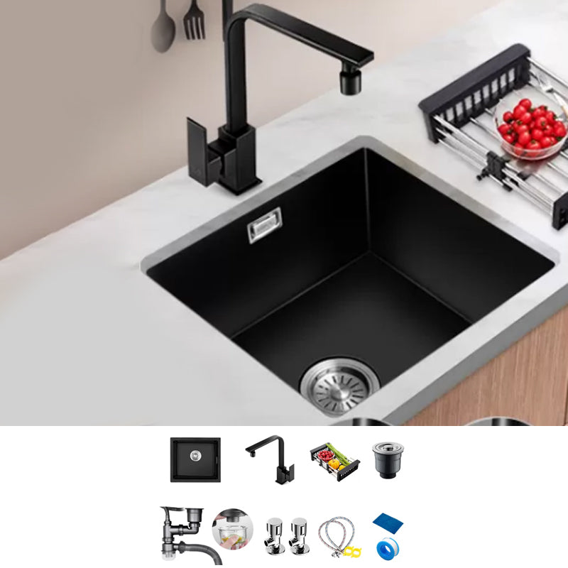 Black Kitchen Sink Ceramic Pull-out Faucet Anti-spill Rod Handle Sink 22"L x 17"W x 9"H Sink with Faucet Square Faucet Clearhalo 'Home Improvement' 'home_improvement' 'home_improvement_kitchen_sinks' 'Kitchen Remodel & Kitchen Fixtures' 'Kitchen Sinks & Faucet Components' 'Kitchen Sinks' 'kitchen_sinks' 7182860