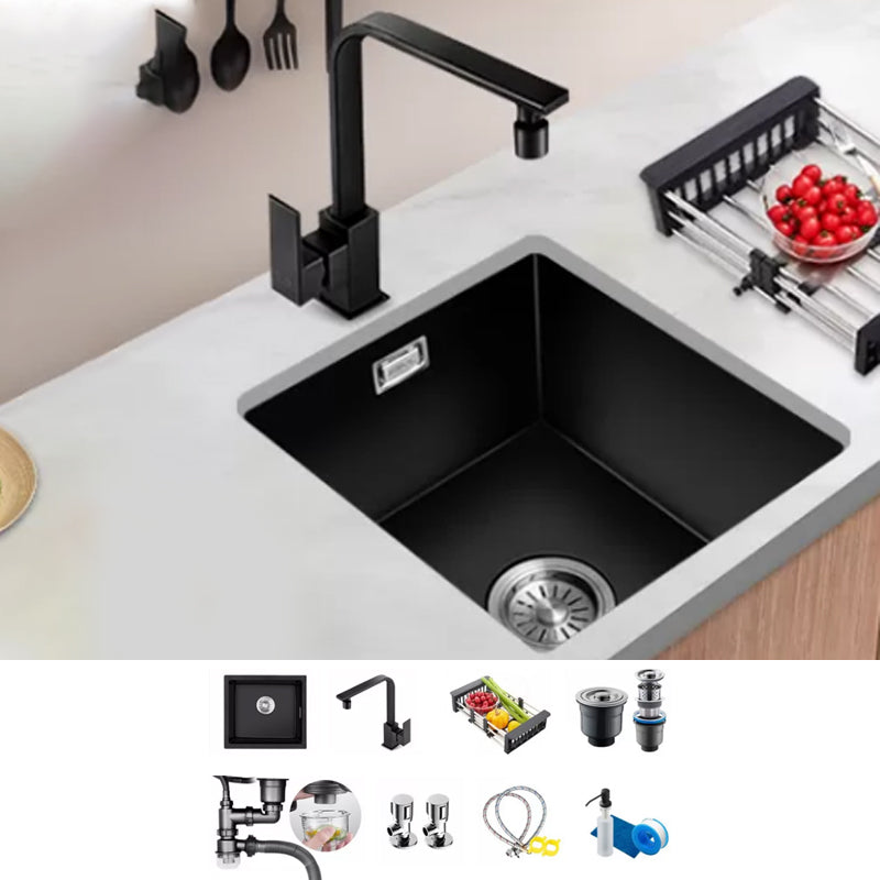 Black Kitchen Sink Ceramic Pull-out Faucet Anti-spill Rod Handle Sink 16"L x 12"W x 9"H Sink with Faucet Square Faucet Clearhalo 'Home Improvement' 'home_improvement' 'home_improvement_kitchen_sinks' 'Kitchen Remodel & Kitchen Fixtures' 'Kitchen Sinks & Faucet Components' 'Kitchen Sinks' 'kitchen_sinks' 7182863