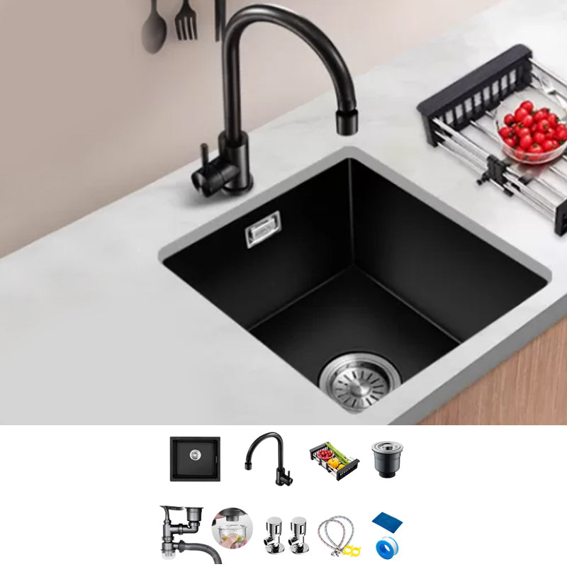 Black Kitchen Sink Ceramic Pull-out Faucet Anti-spill Rod Handle Sink Sink with Faucet Cold and Hot Tap Clearhalo 'Home Improvement' 'home_improvement' 'home_improvement_kitchen_sinks' 'Kitchen Remodel & Kitchen Fixtures' 'Kitchen Sinks & Faucet Components' 'Kitchen Sinks' 'kitchen_sinks' 7182864