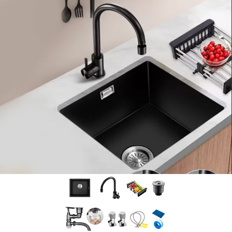 Black Kitchen Sink Ceramic Pull-out Faucet Anti-spill Rod Handle Sink 22"L x 17"W x 9"H Sink with Faucet Cold and Hot Tap Clearhalo 'Home Improvement' 'home_improvement' 'home_improvement_kitchen_sinks' 'Kitchen Remodel & Kitchen Fixtures' 'Kitchen Sinks & Faucet Components' 'Kitchen Sinks' 'kitchen_sinks' 7182867