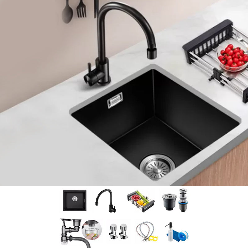Black Kitchen Sink Ceramic Pull-out Faucet Anti-spill Rod Handle Sink 16"L x 12"W x 9"H Sink with Faucet Cold and Hot Tap Clearhalo 'Home Improvement' 'home_improvement' 'home_improvement_kitchen_sinks' 'Kitchen Remodel & Kitchen Fixtures' 'Kitchen Sinks & Faucet Components' 'Kitchen Sinks' 'kitchen_sinks' 7182868