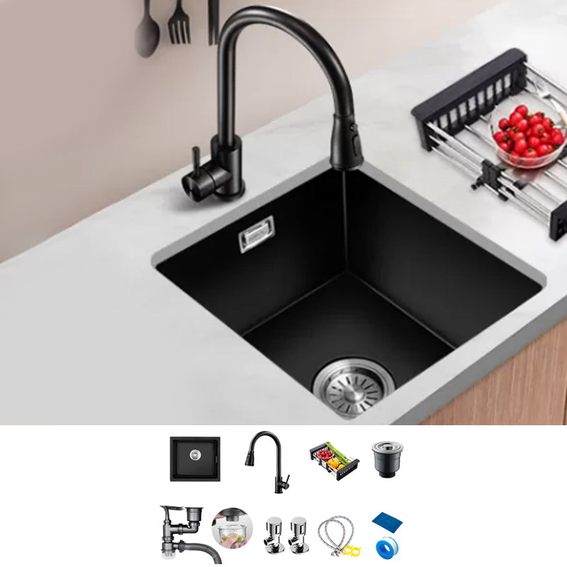 Black Kitchen Sink Ceramic Pull-out Faucet Anti-spill Rod Handle Sink Sink with Faucet Pull Out Cold Hot Faucet Clearhalo 'Home Improvement' 'home_improvement' 'home_improvement_kitchen_sinks' 'Kitchen Remodel & Kitchen Fixtures' 'Kitchen Sinks & Faucet Components' 'Kitchen Sinks' 'kitchen_sinks' 7182874