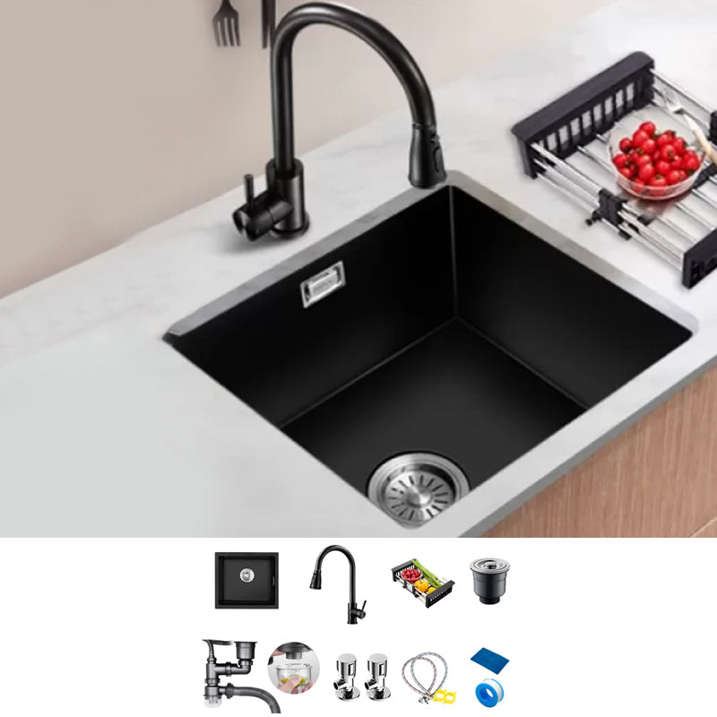Black Kitchen Sink Ceramic Pull-out Faucet Anti-spill Rod Handle Sink 22"L x 17"W x 9"H Sink with Faucet Pull Out Cold Hot Faucet Clearhalo 'Home Improvement' 'home_improvement' 'home_improvement_kitchen_sinks' 'Kitchen Remodel & Kitchen Fixtures' 'Kitchen Sinks & Faucet Components' 'Kitchen Sinks' 'kitchen_sinks' 7182875