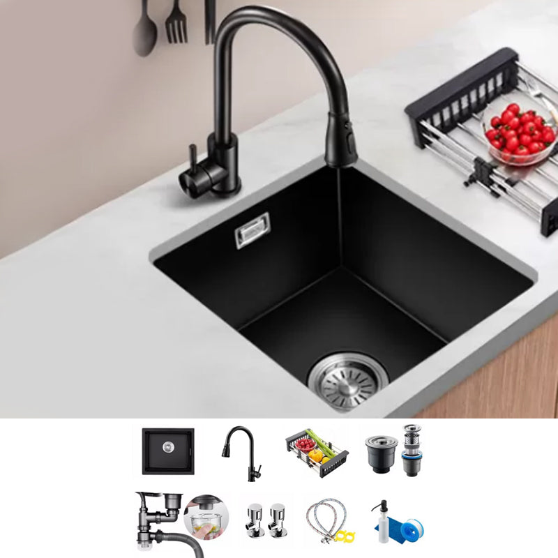 Black Kitchen Sink Ceramic Pull-out Faucet Anti-spill Rod Handle Sink 16"L x 12"W x 9"H Sink with Faucet Pull Out Cold Hot Faucet Clearhalo 'Home Improvement' 'home_improvement' 'home_improvement_kitchen_sinks' 'Kitchen Remodel & Kitchen Fixtures' 'Kitchen Sinks & Faucet Components' 'Kitchen Sinks' 'kitchen_sinks' 7182876
