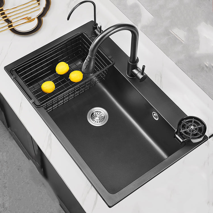 Modern Kitchen Sink White Pull-out Faucet Rectangular Anti-spill Kitchen Sink 31.1"L x 20.1"W x 7.9"H Sink with Faucet Cup Washer Clearhalo 'Home Improvement' 'home_improvement' 'home_improvement_kitchen_sinks' 'Kitchen Remodel & Kitchen Fixtures' 'Kitchen Sinks & Faucet Components' 'Kitchen Sinks' 'kitchen_sinks' 7182900