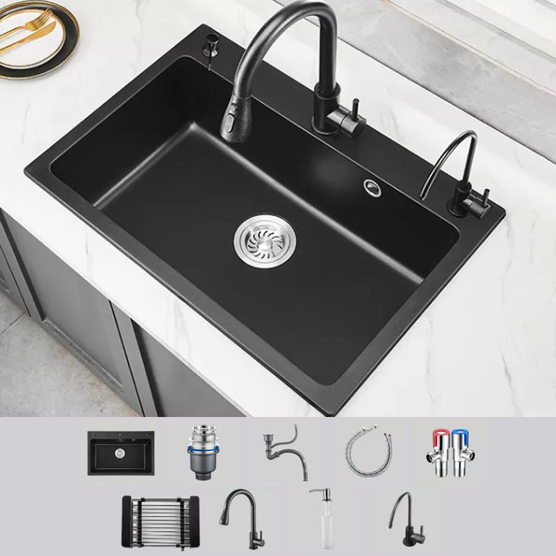Modern Kitchen Sink White Pull-out Faucet Rectangular Anti-spill Kitchen Sink 31.1"L x 20.1"W x 7.9"H Sink with Faucet Soap Dispenser Included Clearhalo 'Home Improvement' 'home_improvement' 'home_improvement_kitchen_sinks' 'Kitchen Remodel & Kitchen Fixtures' 'Kitchen Sinks & Faucet Components' 'Kitchen Sinks' 'kitchen_sinks' 7182908