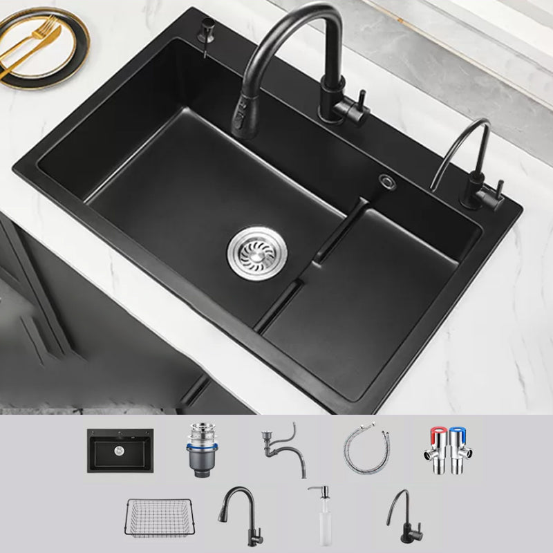 Modern Kitchen Sink White Pull-out Faucet Rectangular Anti-spill Kitchen Sink 30"L x 19"W x 8"H Sink with Faucet Soap Dispenser Included Clearhalo 'Home Improvement' 'home_improvement' 'home_improvement_kitchen_sinks' 'Kitchen Remodel & Kitchen Fixtures' 'Kitchen Sinks & Faucet Components' 'Kitchen Sinks' 'kitchen_sinks' 7182910