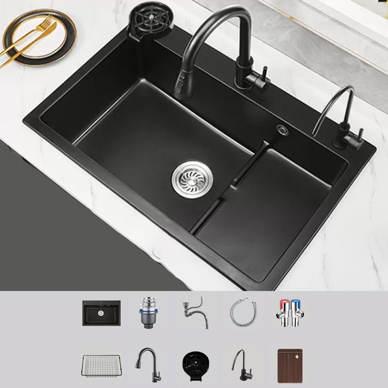 Modern Kitchen Sink White Pull-out Faucet Rectangular Anti-spill Kitchen Sink 30"L x 19"W x 8"H Sink with Faucet Cup Washer Clearhalo 'Home Improvement' 'home_improvement' 'home_improvement_kitchen_sinks' 'Kitchen Remodel & Kitchen Fixtures' 'Kitchen Sinks & Faucet Components' 'Kitchen Sinks' 'kitchen_sinks' 7182915