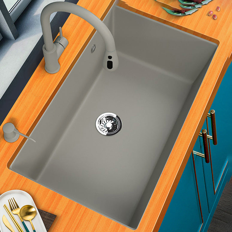 Modern Kitchen Sink Rectangular Grey Faucet Pull-out Anti-spill Sink Clearhalo 'Home Improvement' 'home_improvement' 'home_improvement_kitchen_sinks' 'Kitchen Remodel & Kitchen Fixtures' 'Kitchen Sinks & Faucet Components' 'Kitchen Sinks' 'kitchen_sinks' 7182941