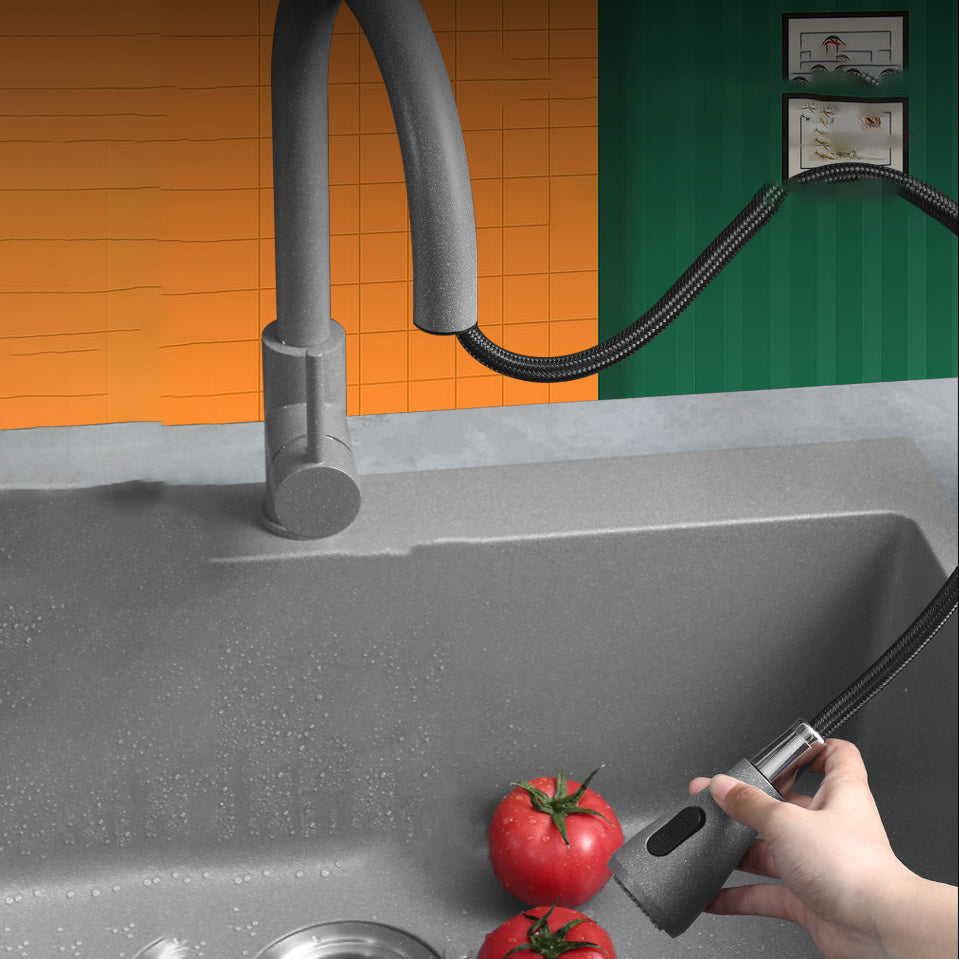 Modern Kitchen Sink Rectangular Grey Faucet Pull-out Anti-spill Sink Clearhalo 'Home Improvement' 'home_improvement' 'home_improvement_kitchen_sinks' 'Kitchen Remodel & Kitchen Fixtures' 'Kitchen Sinks & Faucet Components' 'Kitchen Sinks' 'kitchen_sinks' 7182944