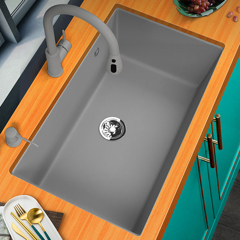 Modern Kitchen Sink Rectangular Grey Faucet Pull-out Anti-spill Sink Clearhalo 'Home Improvement' 'home_improvement' 'home_improvement_kitchen_sinks' 'Kitchen Remodel & Kitchen Fixtures' 'Kitchen Sinks & Faucet Components' 'Kitchen Sinks' 'kitchen_sinks' 7182946
