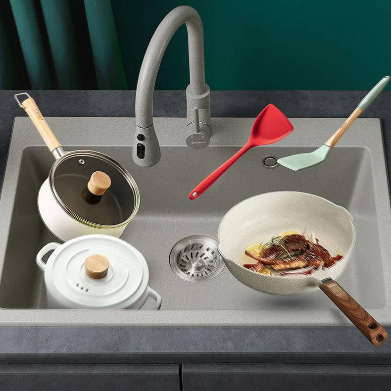 Modern Kitchen Sink Rectangular Grey Faucet Pull-out Anti-spill Sink Clearhalo 'Home Improvement' 'home_improvement' 'home_improvement_kitchen_sinks' 'Kitchen Remodel & Kitchen Fixtures' 'Kitchen Sinks & Faucet Components' 'Kitchen Sinks' 'kitchen_sinks' 7182947