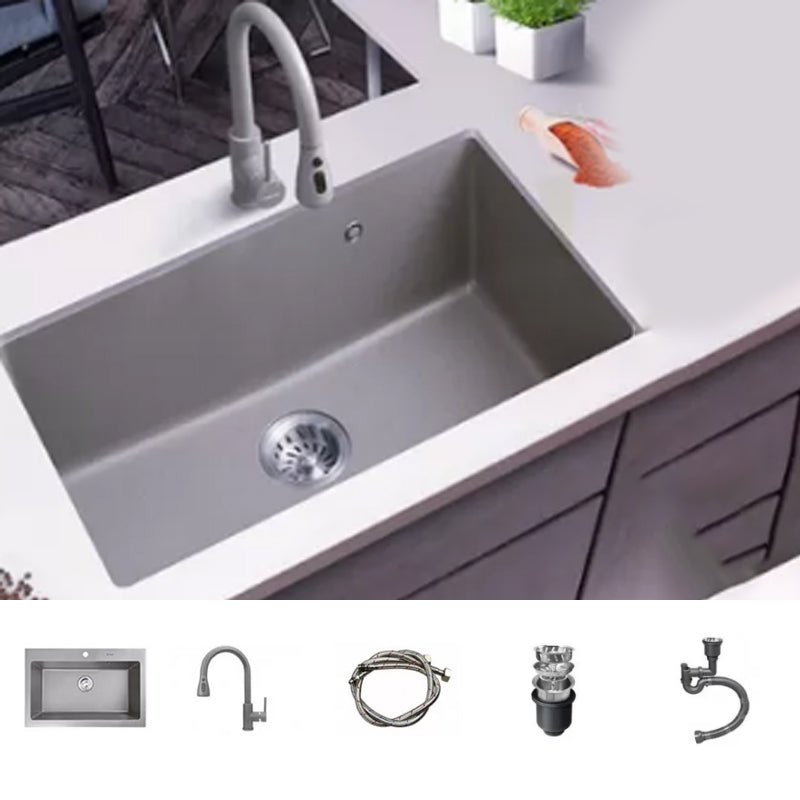Modern Kitchen Sink Rectangular Grey Faucet Pull-out Anti-spill Sink 30"L x 19"W x 9"H Sink with Faucet None Clearhalo 'Home Improvement' 'home_improvement' 'home_improvement_kitchen_sinks' 'Kitchen Remodel & Kitchen Fixtures' 'Kitchen Sinks & Faucet Components' 'Kitchen Sinks' 'kitchen_sinks' 7182950