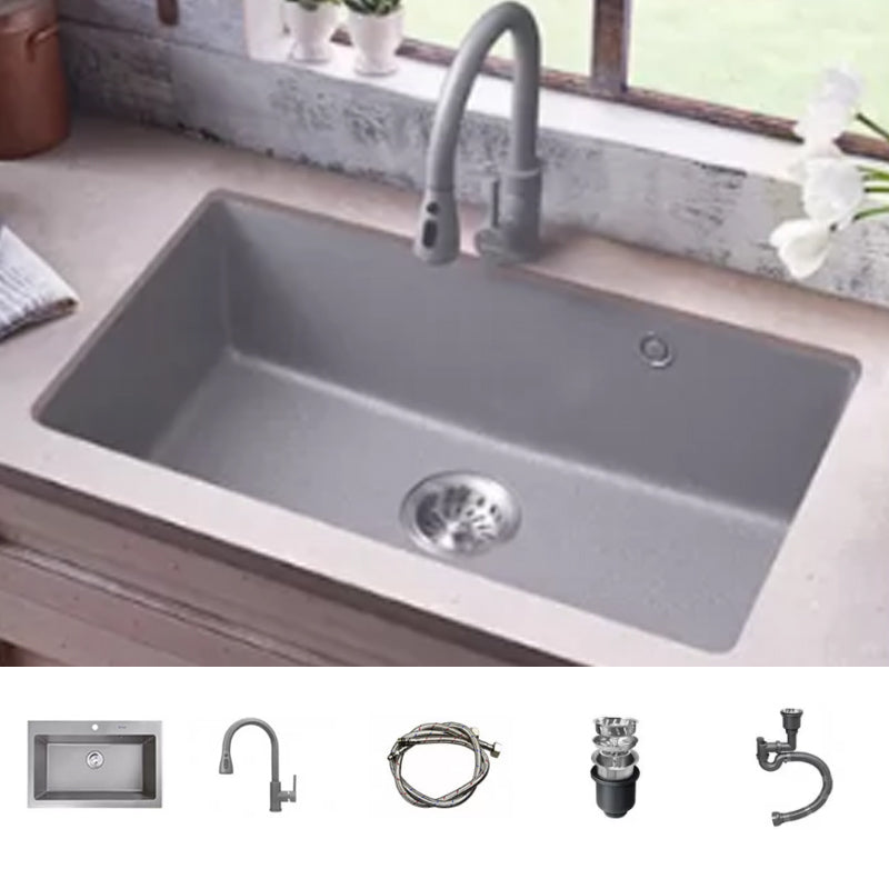 Modern Kitchen Sink Rectangular Grey Faucet Pull-out Anti-spill Sink 27"L x 19"W x 9"H Sink with Faucet None Clearhalo 'Home Improvement' 'home_improvement' 'home_improvement_kitchen_sinks' 'Kitchen Remodel & Kitchen Fixtures' 'Kitchen Sinks & Faucet Components' 'Kitchen Sinks' 'kitchen_sinks' 7182951