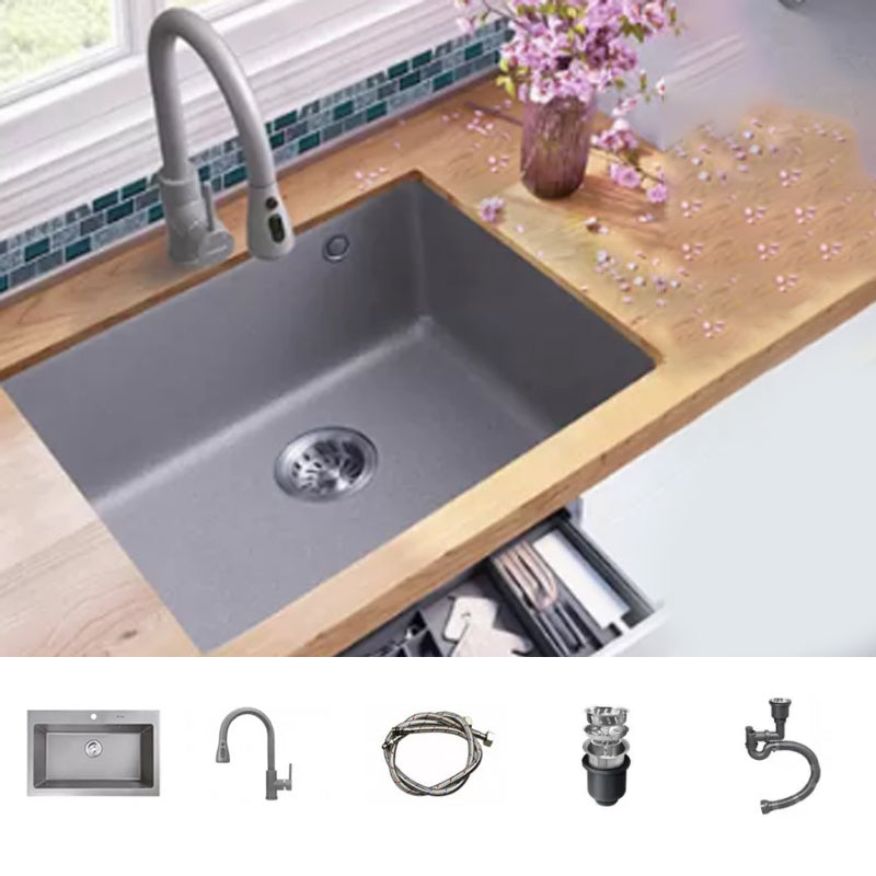 Modern Kitchen Sink Rectangular Grey Faucet Pull-out Anti-spill Sink 28"L x 18"W x 9"H Sink with Faucet None Clearhalo 'Home Improvement' 'home_improvement' 'home_improvement_kitchen_sinks' 'Kitchen Remodel & Kitchen Fixtures' 'Kitchen Sinks & Faucet Components' 'Kitchen Sinks' 'kitchen_sinks' 7182954