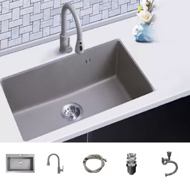 Modern Kitchen Sink Rectangular Grey Faucet Pull-out Anti-spill Sink 23"L x 18"W x 9"H Sink with Faucet None Clearhalo 'Home Improvement' 'home_improvement' 'home_improvement_kitchen_sinks' 'Kitchen Remodel & Kitchen Fixtures' 'Kitchen Sinks & Faucet Components' 'Kitchen Sinks' 'kitchen_sinks' 7182956
