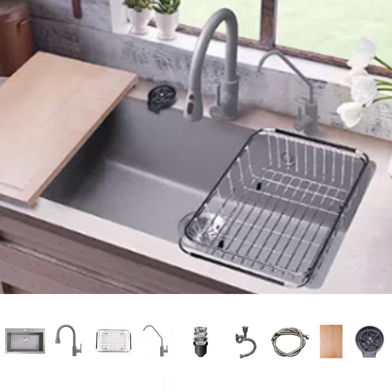Modern Kitchen Sink Rectangular Grey Faucet Pull-out Anti-spill Sink 30"L x 19"W x 9"H Sink with Faucet Faucet with Water Filtration Clearhalo 'Home Improvement' 'home_improvement' 'home_improvement_kitchen_sinks' 'Kitchen Remodel & Kitchen Fixtures' 'Kitchen Sinks & Faucet Components' 'Kitchen Sinks' 'kitchen_sinks' 7182957