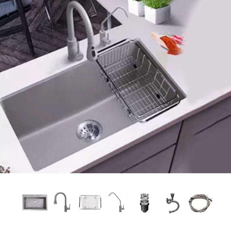 Modern Kitchen Sink Rectangular Grey Faucet Pull-out Anti-spill Sink 27"L x 19"W x 9"H Sink with Faucet Faucet with Water Filtration Clearhalo 'Home Improvement' 'home_improvement' 'home_improvement_kitchen_sinks' 'Kitchen Remodel & Kitchen Fixtures' 'Kitchen Sinks & Faucet Components' 'Kitchen Sinks' 'kitchen_sinks' 7182959