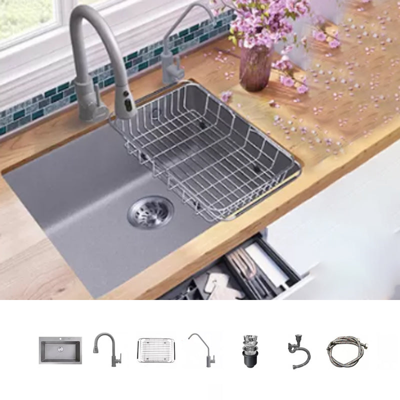 Modern Kitchen Sink Rectangular Grey Faucet Pull-out Anti-spill Sink 28"L x 18"W x 9"H Sink with Faucet Faucet with Water Filtration Clearhalo 'Home Improvement' 'home_improvement' 'home_improvement_kitchen_sinks' 'Kitchen Remodel & Kitchen Fixtures' 'Kitchen Sinks & Faucet Components' 'Kitchen Sinks' 'kitchen_sinks' 7182960