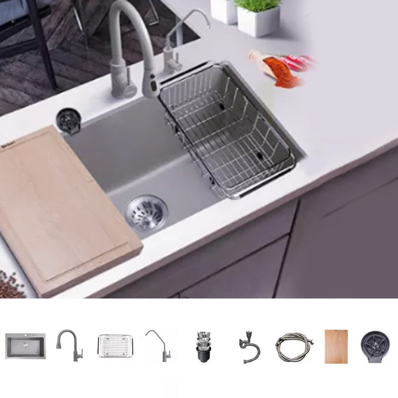 Modern Kitchen Sink Rectangular Grey Faucet Pull-out Anti-spill Sink 30"L x 19"W x 9"H Sink with Faucet Chopping Board Clearhalo 'Home Improvement' 'home_improvement' 'home_improvement_kitchen_sinks' 'Kitchen Remodel & Kitchen Fixtures' 'Kitchen Sinks & Faucet Components' 'Kitchen Sinks' 'kitchen_sinks' 7182962
